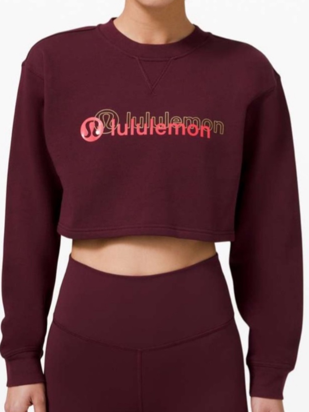 Lululemon All Yours Cropped Crew Lunar New Year Size 10 Burgundy Logo Sweatshirt